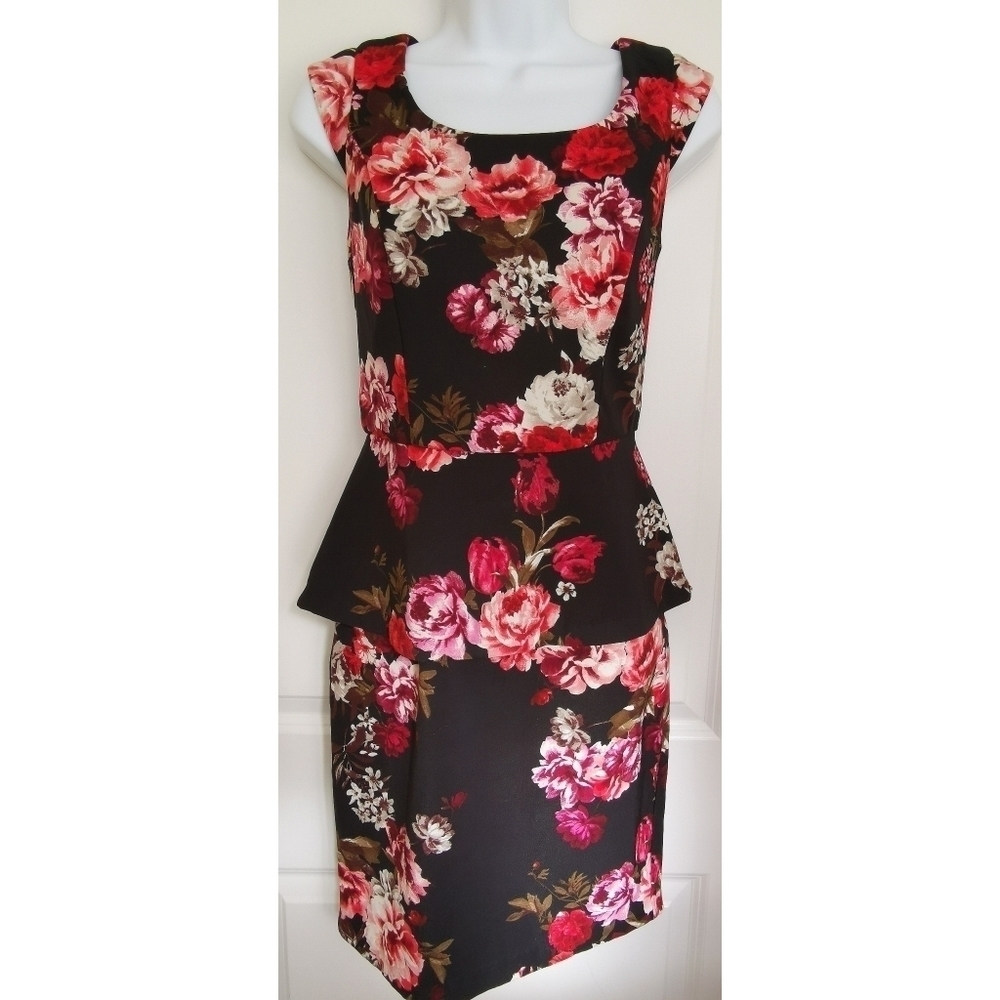 RICKI'S Red roses Dress cap sleeve peplum waist size small - Picture 11 of 11